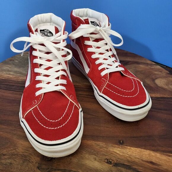 VANS Sk8-Hi Skate Shoe Size Women's 8.0, Men's 6.5 Hi-Top Suede Canvas Red EUC - Picture 2 of 12